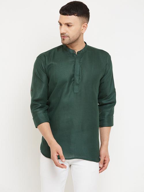 men green solid short kurta set - 20625210 - Very Small Image - 1
