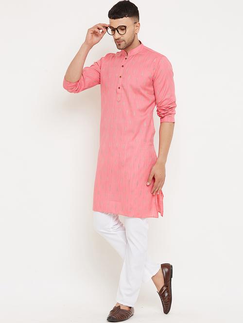 men pink self design kurta & pyjama set - 20625215 - Very Small Image - 1