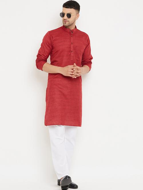 men red & white printed kurta pyjama set - 20625229 - Very Small Image - 1