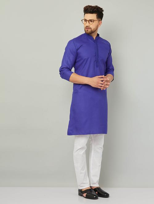 blue khadi cotton kurta pyjama ethnic wear set - 20625283 - Very Small Image - 1