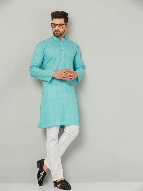 men blue & white printed kurta pyjama set - 20625288 - Very Small Image - 1