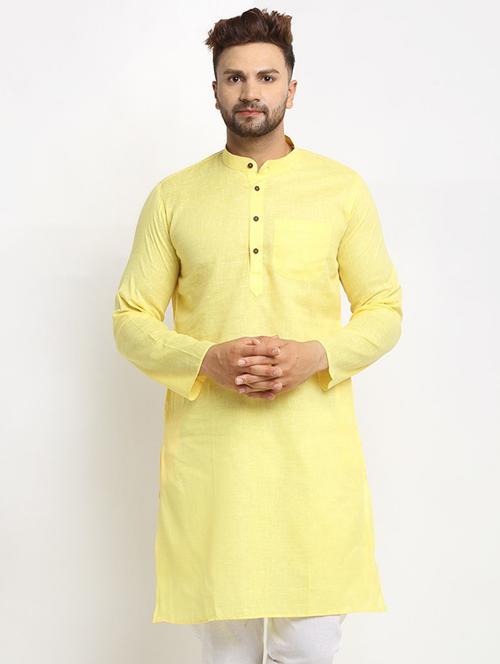yellow khadi cotton kurta pyjama ethnic wear set - 20625319 - Very Small Image - 1