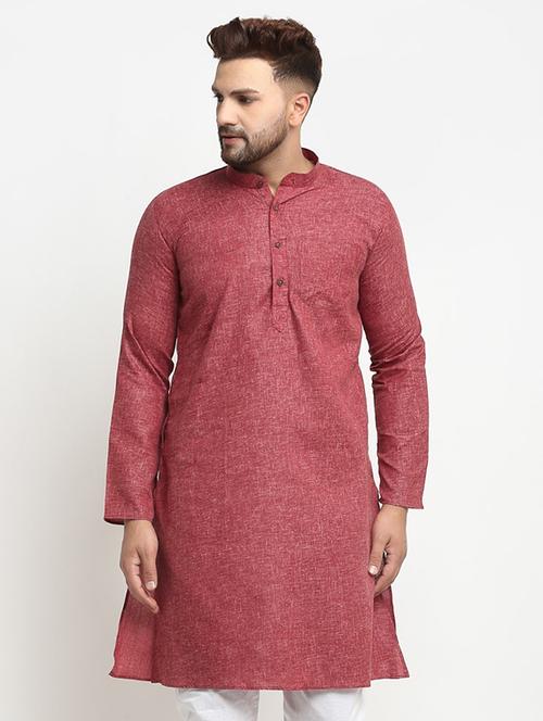 maroon khadi cotton kurta pyjama ethnic wear set - 20625325 - Very Small Image - 1