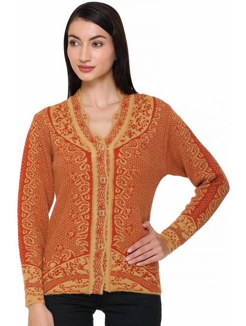 orange self design woollen cardigan - 20625432 - Very Small Image - 1