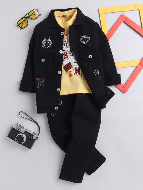 kids graphic printed embroidery detailed t-shirt overshirt & pants set - 20625656 - Very Small Image - 1