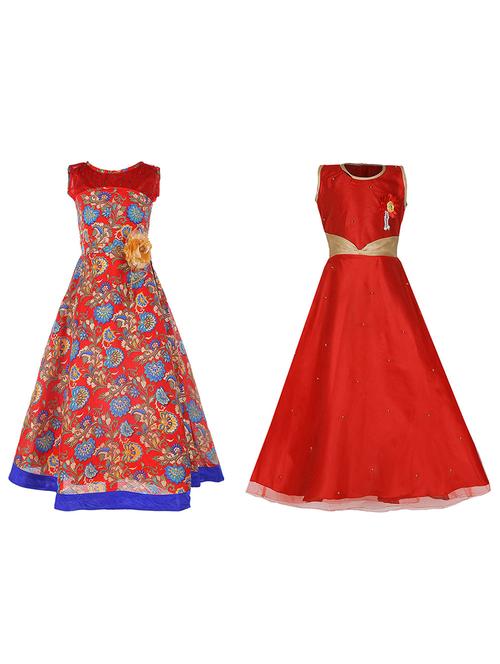 pack of 2 red self designed party gown - 20626514 - Very Small Image - 1