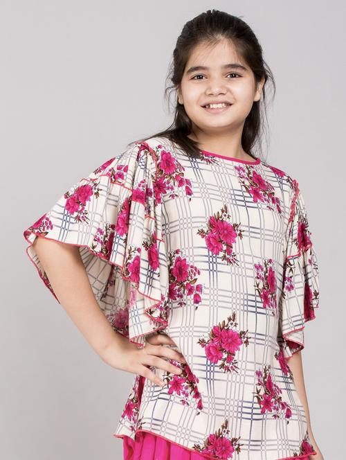 kids pink floral printed kurta & salwar set - 20626524 - Very Small Image - 1