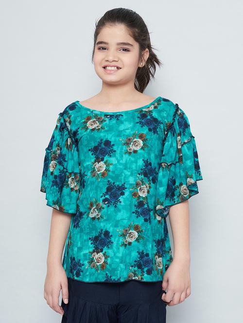 kids green floral printed kurt & salwar set - 20626527 - Very Small Image - 1
