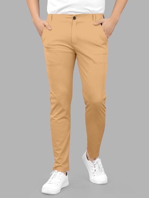 khaki lycra flat front casual trousers - 20627250 - Very Small Image - 1