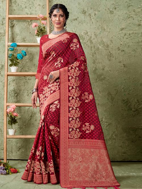 red self design banarasi saree - 20644093 - Very Small Image - 1