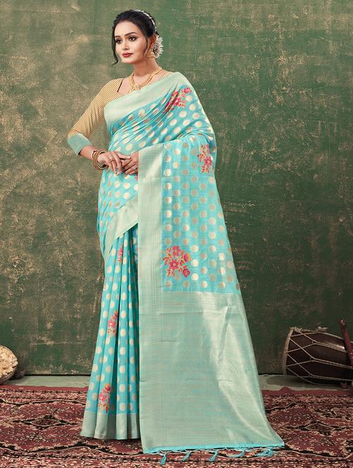 light blue self design banarasi saree - 20644114 - Very Small Image - 1