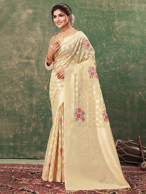 cream self design banarasi saree - 20644116 - Very Small Image - 1