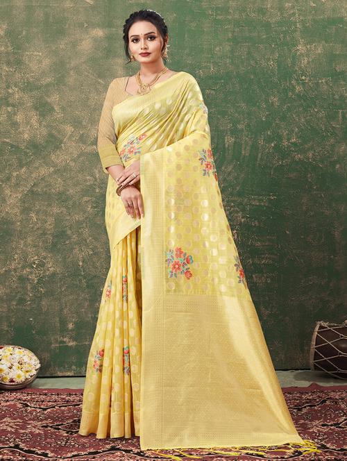yellow self design banarasi saree - 20644118 - Very Small Image - 1