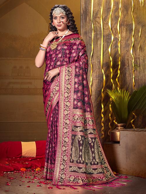 purple self design banarasi saree - 20644127 - Very Small Image - 1