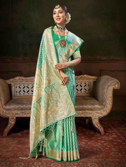 sea green self design banarasi saree - 20644154 - Very Small Image - 1