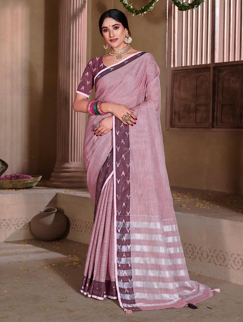 lavender self design handloom saree with blouse - 20644164 - Very Small Image - 1