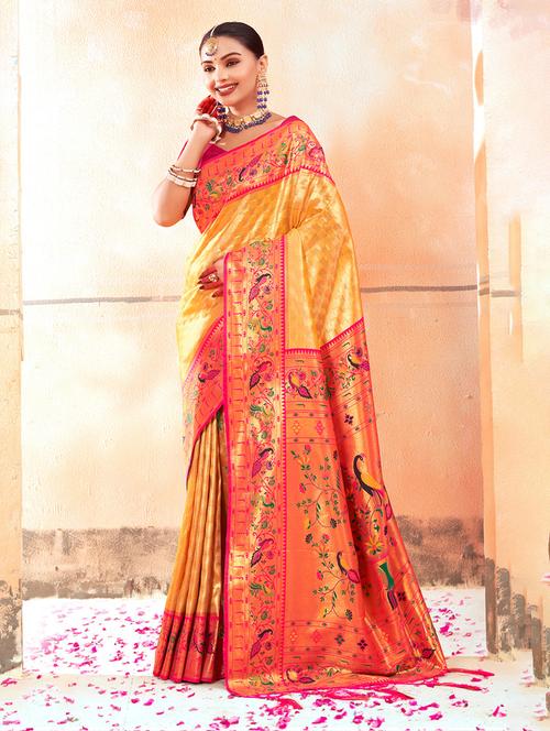 yellow self design banarasi saree - 20644184 - Very Small Image - 1