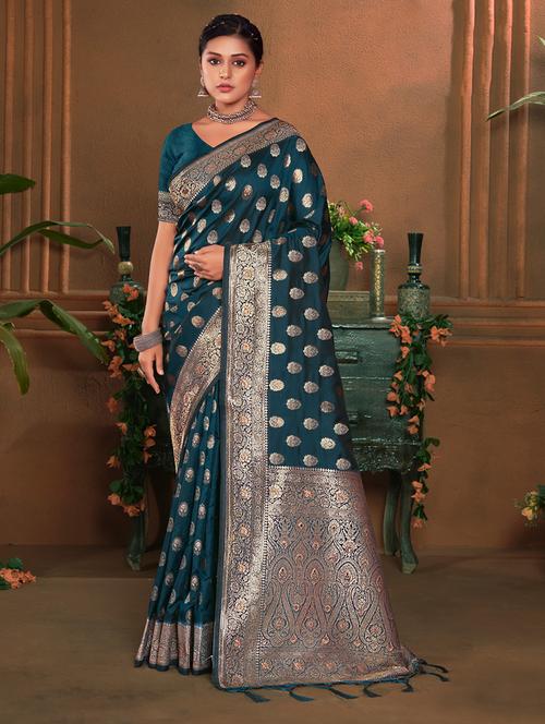 teal self design banarasi saree - 20644187 - Very Small Image - 1