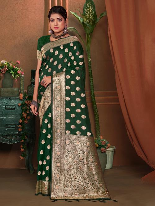 green self design banarasi saree - 20644189 - Very Small Image - 1