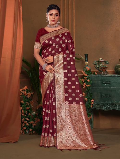 maroon self design banarasi saree - 20644190 - Very Small Image - 1