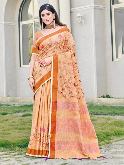 women peach embroidered saree with blouse - 20644198 - Very Small Image - 1