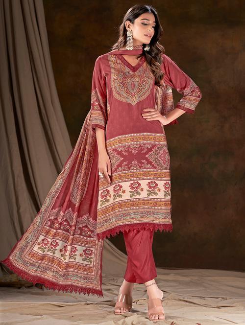 women maroon kurta pant set with dupatta - 20644606 - Very Small Image - 1