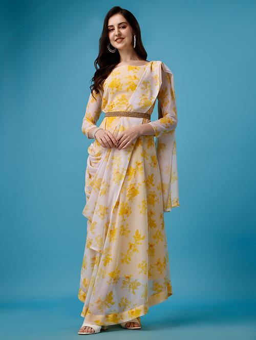 women yellow floral printed fusion set - 20645955 - Very Small Image - 1