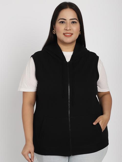 women black solid sleeveless plus size hooded sweatshirt - 20646155 - Very Small Image - 1