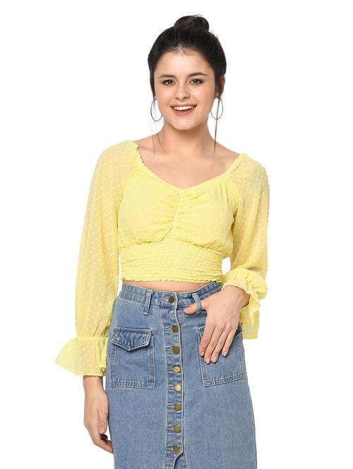 yellow sweetheart neck crop top - 20646236 - Very Small Image - 1