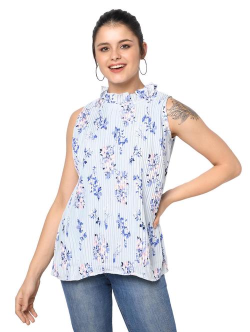purist blue floral printed pleated detailed sleeveless top - 20646275 - Very Small Image - 1