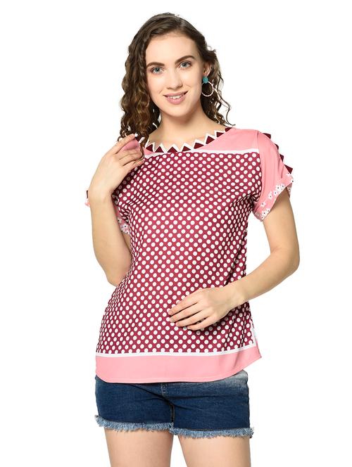 pink & maroon polka dots printed detailed top - 20646298 - Very Small Image - 1