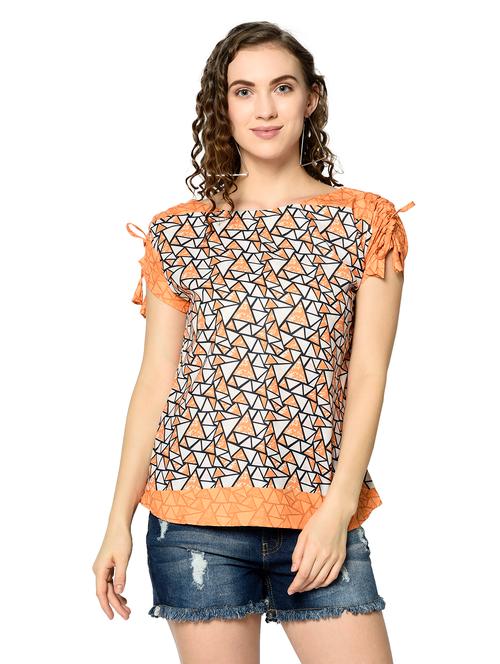 women orange geometric printed regular top - 20646302 - Very Small Image - 1