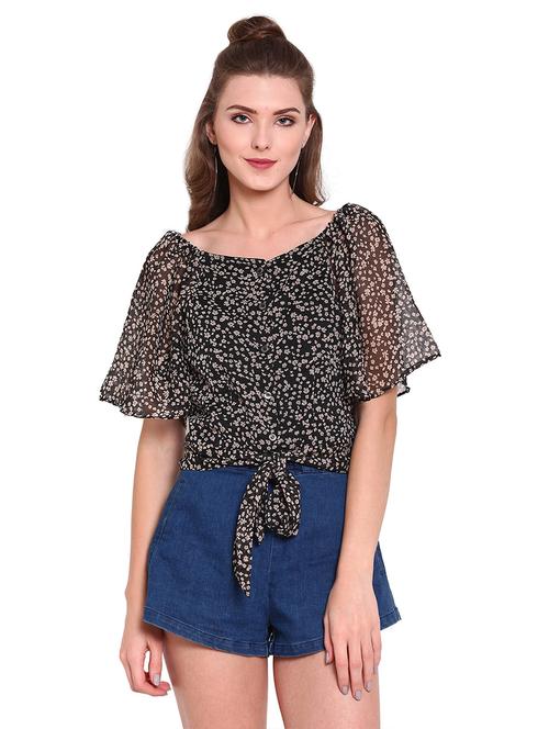 black floral print chiffon regular top - 20646335 - Very Small Image - 1