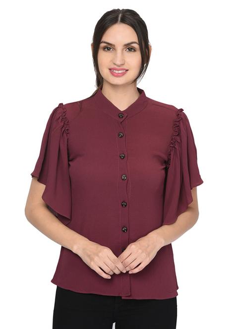 women maroon bell sleeve shirt top - 20646344 - Very Small Image - 1