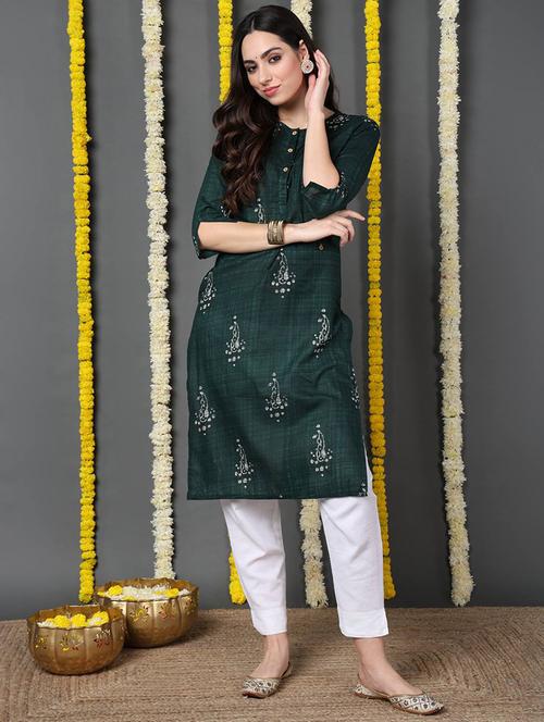 women three quarter sleeve straight kurta - 20646803 - Very Small Image - 1