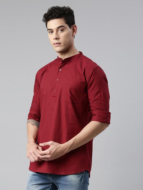men solid mandarin neck short kurta - 20647942 - Very Small Image - 1