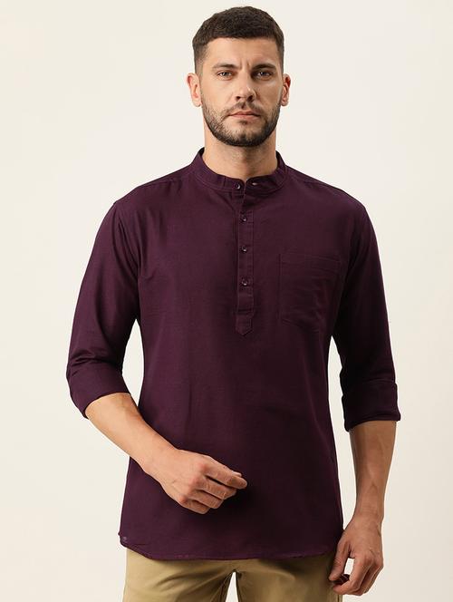 men solid mandarin neck short kurta - 20647943 - Very Small Image - 1