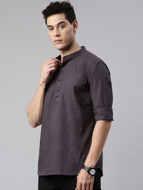 men solid mandarin neck short kurta - 20647956 - Very Small Image - 1