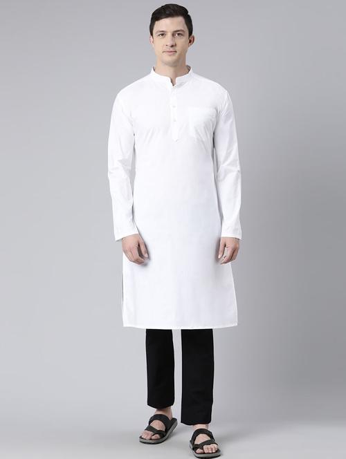 men solid mandarin neck long kurta - 20647994 - Very Small Image - 1
