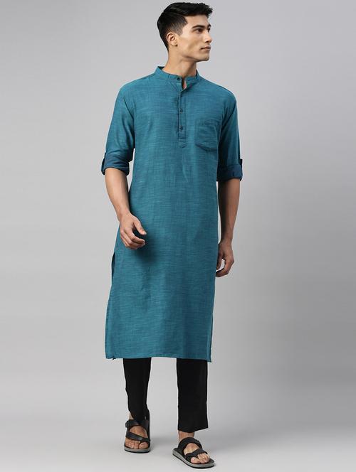 men solid mandarin neck long kurta - 20648017 - Very Small Image - 1