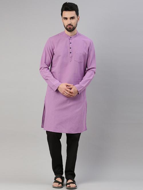 men solid mandarin neck long kurta - 20648028 - Very Small Image - 1