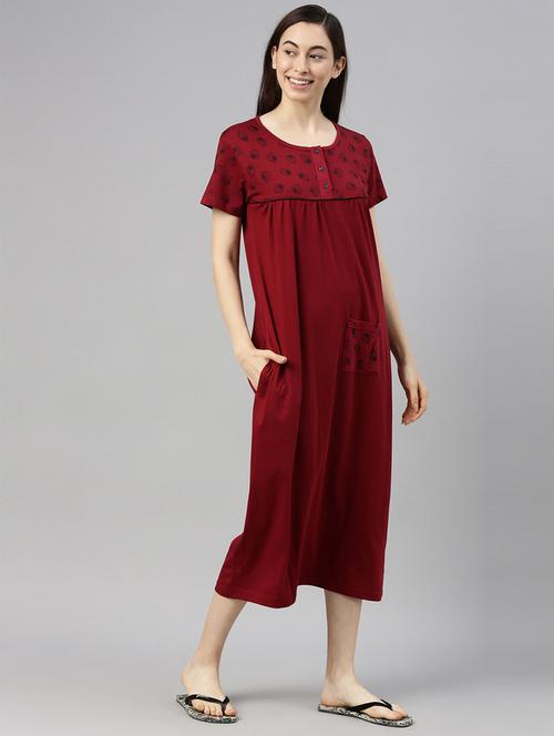 women round neck printed midi length nighty - 20648318 - Very Small Image - 1