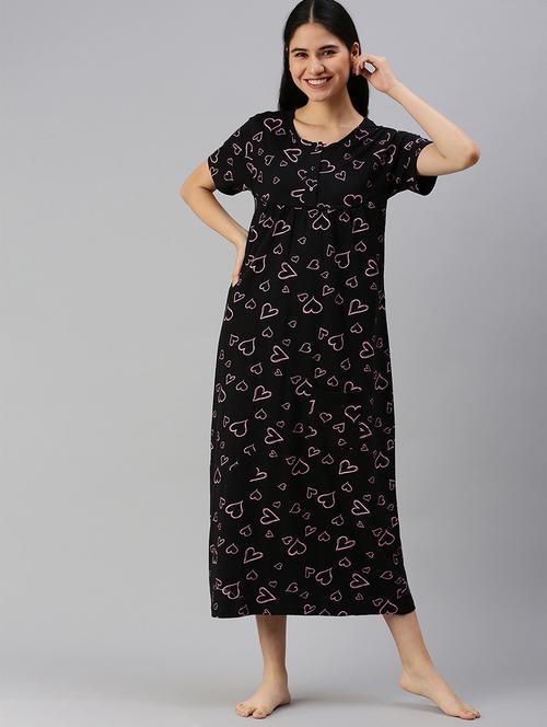 women round neck printed midi length nighty - 20648334 - Very Small Image - 1