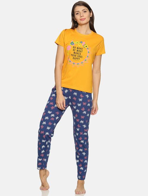 yellow round neck pyjama set nightwear - 20648385 - Very Small Image - 1