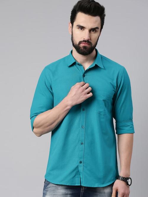 men teal green solid casual shirt - 20649075 - Very Small Image - 1