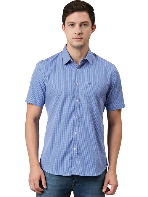 men blue checkered casual shirt - 20649126 - Very Small Image - 1