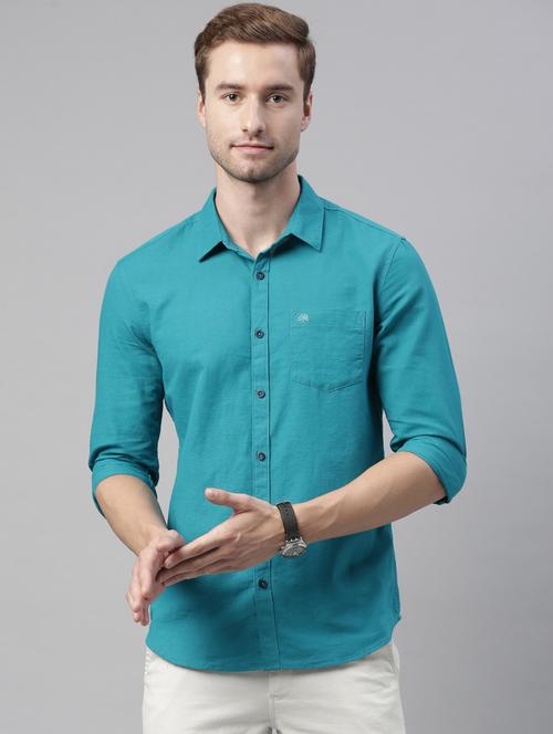 men teal green solid casual shirt - 20649133 - Very Small Image - 1