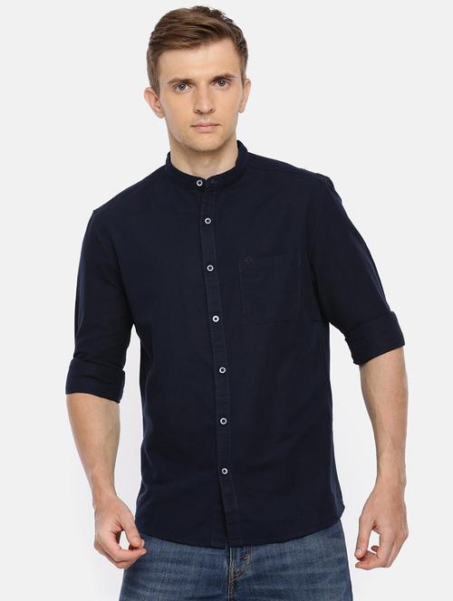men navy blue mandarin collar casual shirt - 20649140 - Very Small Image - 1