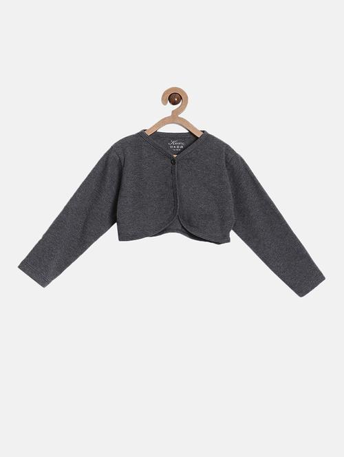 girls grey solid cotton shrug - 20649320 - Very Small Image - 1