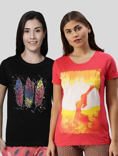 pack of 2 multi coloured printed round neck t-shirt - 20649904 - Very Small Image - 1